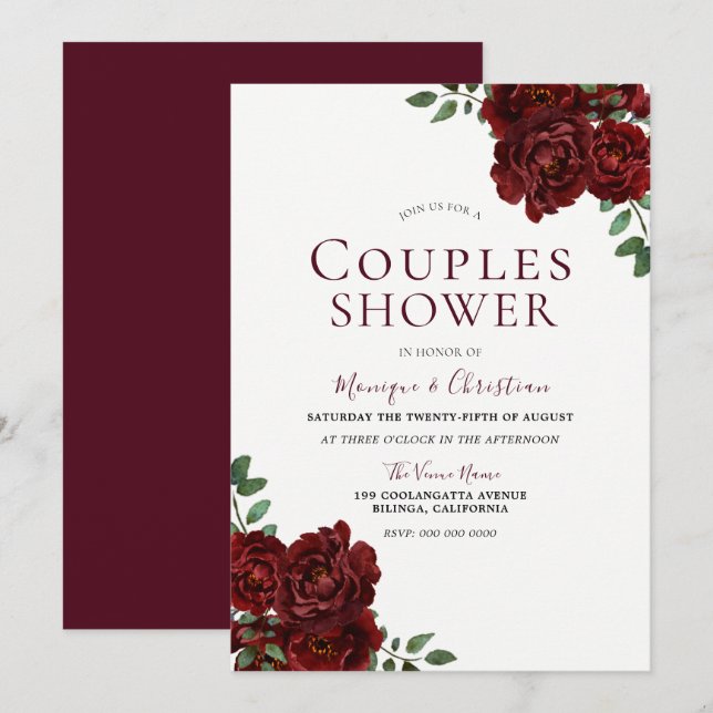 Beautiful Red Roses Romantic Couples Shower Invitation (Front/Back)