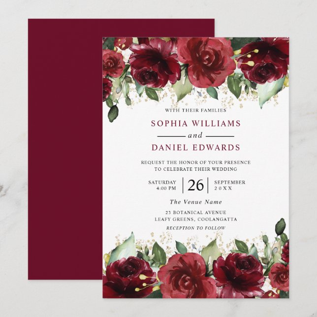 Beautiful Red Roses Romantic Floral Wedding Invitation (Front/Back)