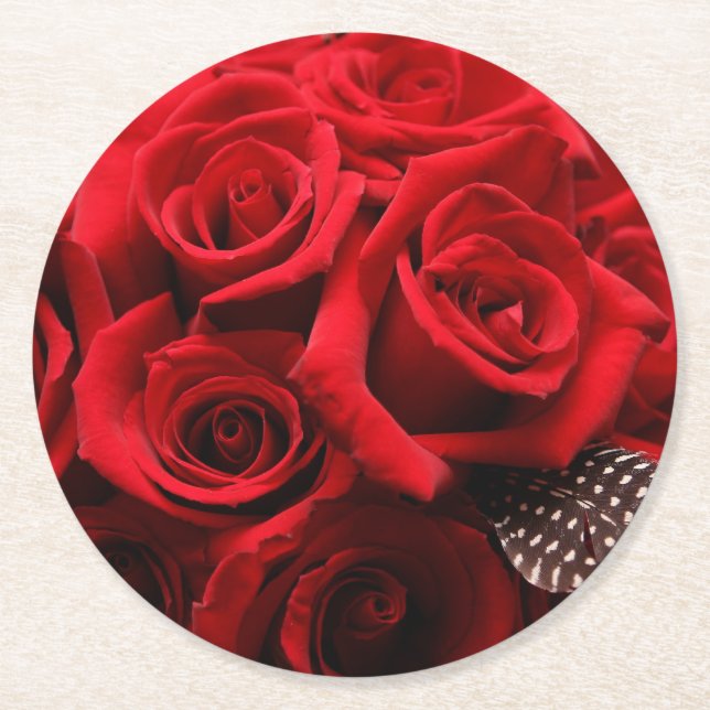 Beautiful Red Roses Round Paper Coaster (Front)