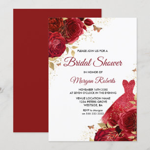 Beautiful Red Roses Sparkle Dress Bridal Shower Invitation