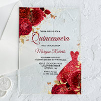 Beautiful Red Roses Sparkle Dress Quinceanera