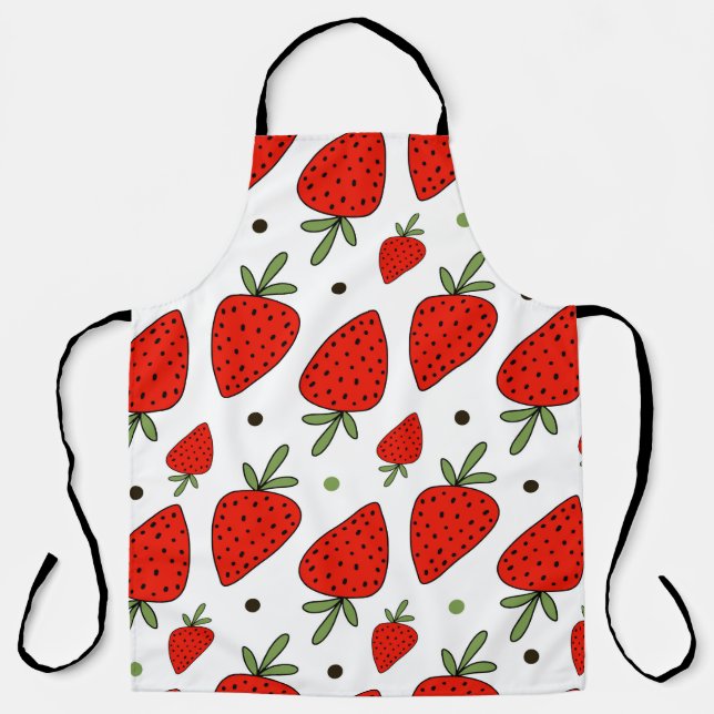 Beautiful red strawberries seamless pattern apron (Front)