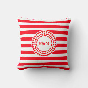 Beautiful Red Stripes and Heart Mandala Cushion