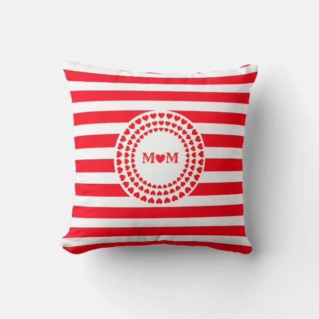 Beautiful Red Stripes and Heart Mandala Cushion (Front)