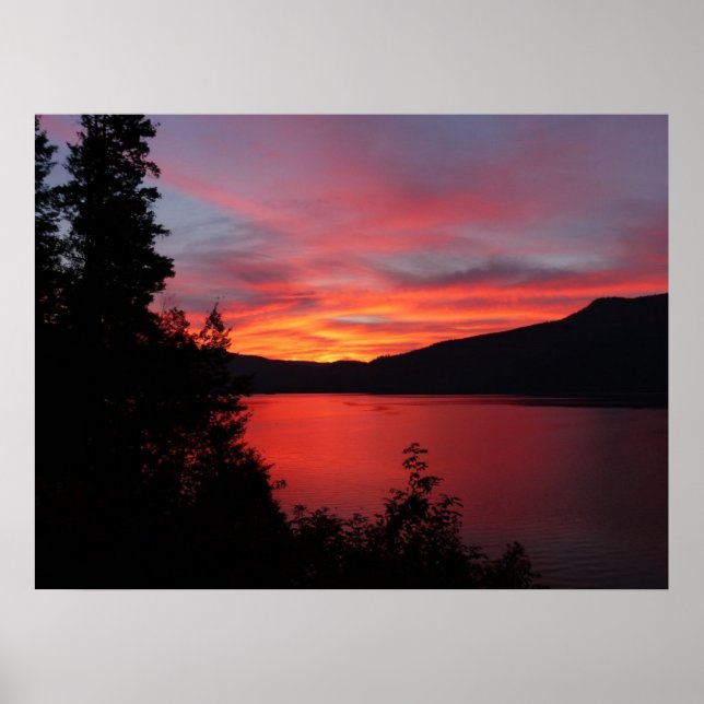 Beautiful red sunrise over a lake poster (Front)