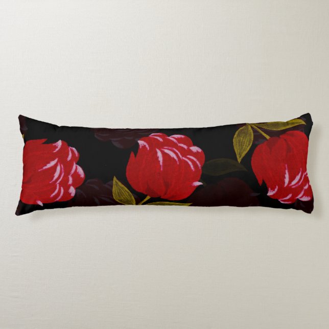 Beautiful Red translucent roses embroidery pattern Body Cushion (Front)