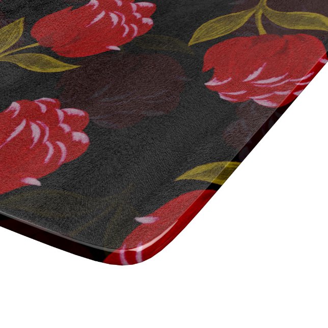 Beautiful Red translucent roses embroidery pattern Cutting Board (Corner)