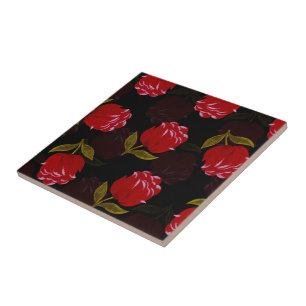 Beautiful Red translucent roses embroidery pattern Tile