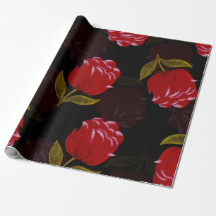 Beautiful Red translucent roses embroidery pattern Wrapping Paper