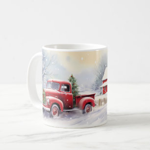 Beautiful Red Vintage Truck Wintery Landscape Coffee Mug
