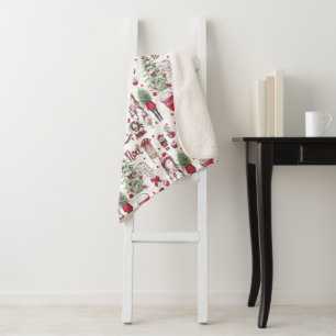 Beautiful Red Watercolor Christmas elements Sherpa Blanket