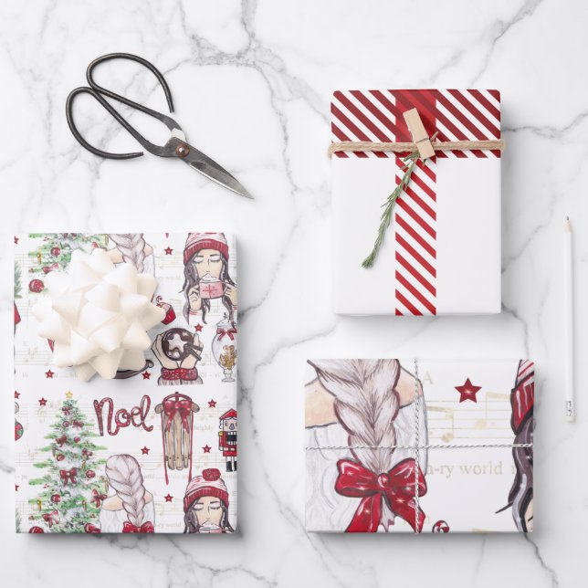 Beautiful Red Watercolor Christmas elements Wrapping Paper Sheet (Front)