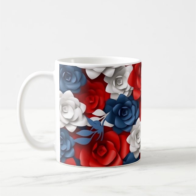 Beautiful Red White Blue Flower Garden Floral USA  Coffee Mug (Left)