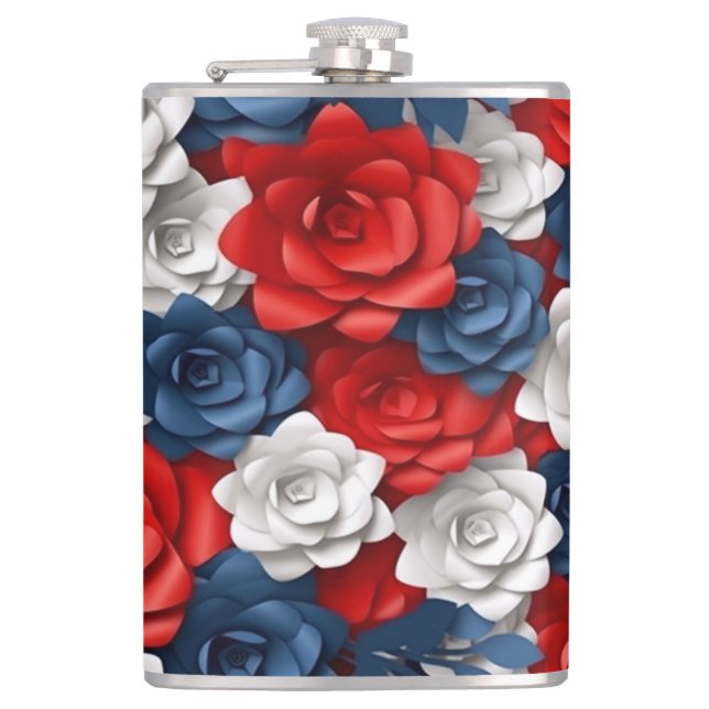 Beautiful Red White Blue Flower Garden Floral USA  Hip Flask (Front)