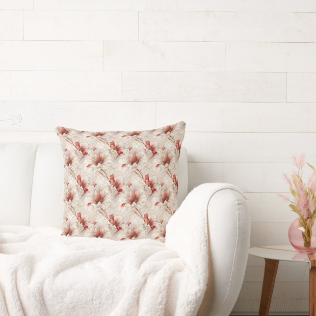 Beautiful Red White Floral Cushion (Couch)