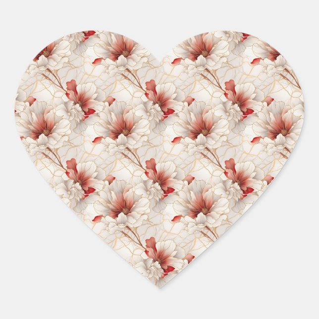 Beautiful Red White Floral Heart Sticker (Front)