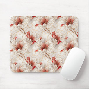 Beautiful Red White Floral Mouse Mat