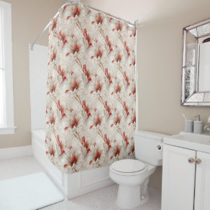 Beautiful Red White Floral Shower Curtain
