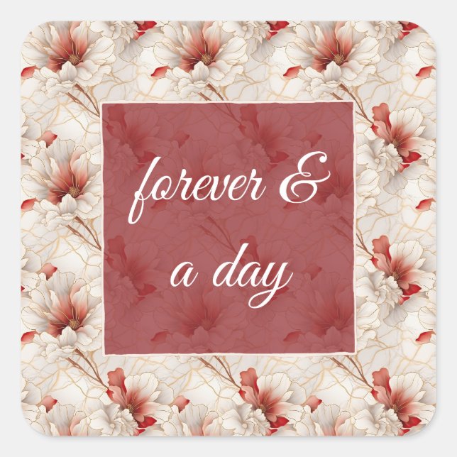 Beautiful Red White Floral Square Sticker (Front)