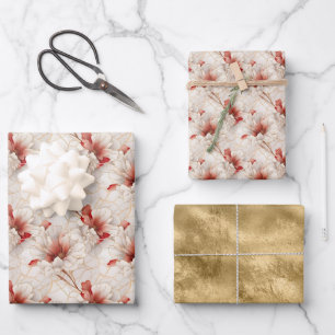 Beautiful Red White Floral Wrapping Paper Sheet