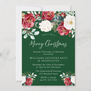 Beautiful Red White Green Floral Christmas Party Invitation