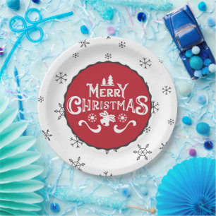 Beautiful Red & White Merry Christmas Party Paper Plate