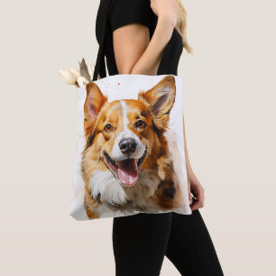 BEAUTIFUL RED & WHITE PEMBROKE WELSH CORGI DOG TOTE BAG