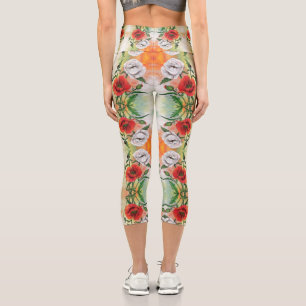 Beautiful Red White Poppies - Migned Painting Capri Leggings