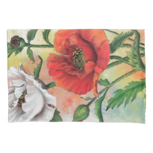 Beautiful Red White Poppies Pillow Case