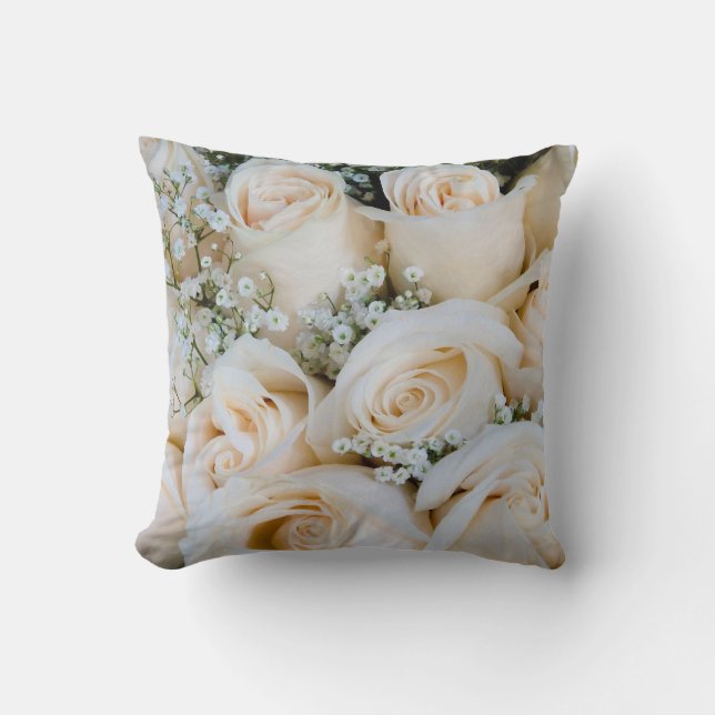 Beautiful Red & White Roses Throw Pillow (Front)