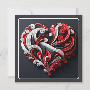 Beautiful Red & White Scroll Heart Valentine Holiday Card