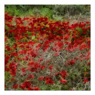Beautiful Red Wildflower Anemones Abstract Art Poster