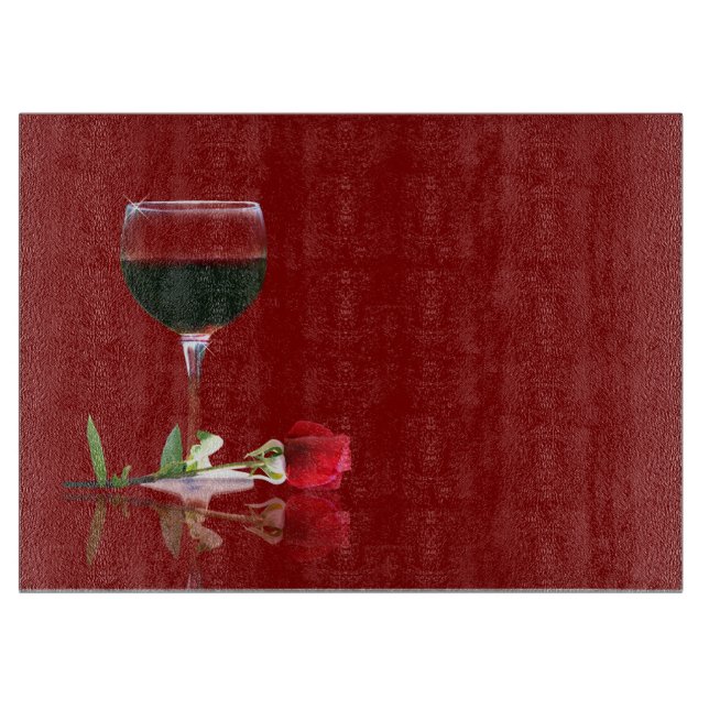 Beautiful Red Wine & Rose Customisable Cutting Board (Front)