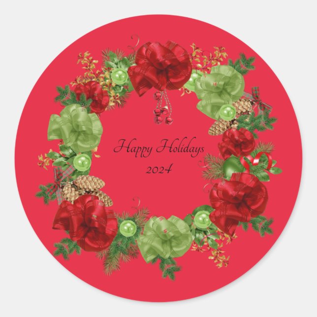 beautiful red wreath happy holidays sticker (Front)