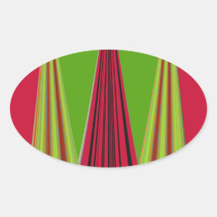Beautiful red yellow green fractal art design oval sticker