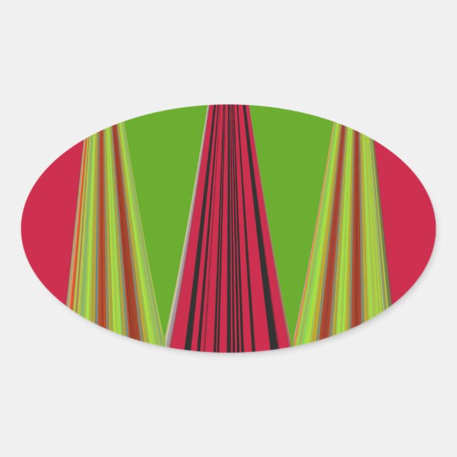 Beautiful red yellow green fractal art design      oval sticker (Front)