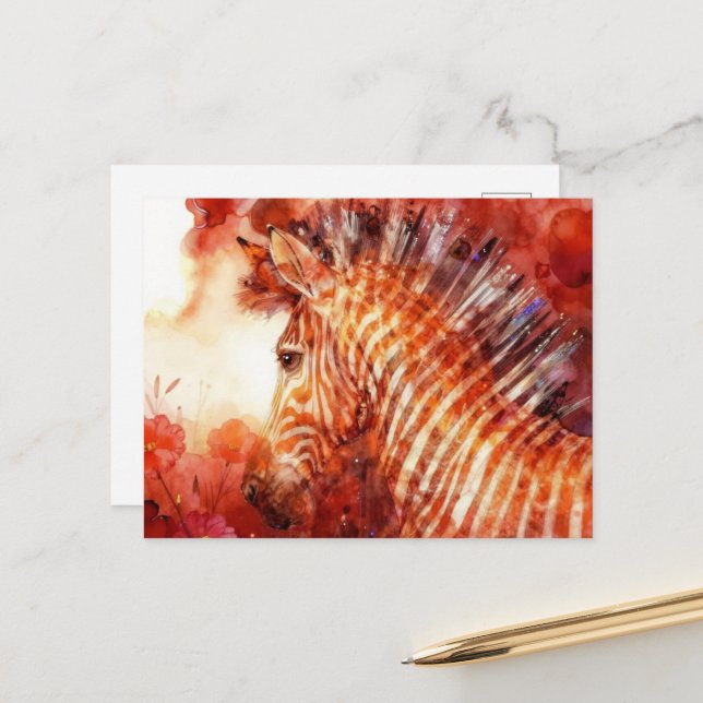 Beautiful red zebra postcard (Front/Back In Situ)