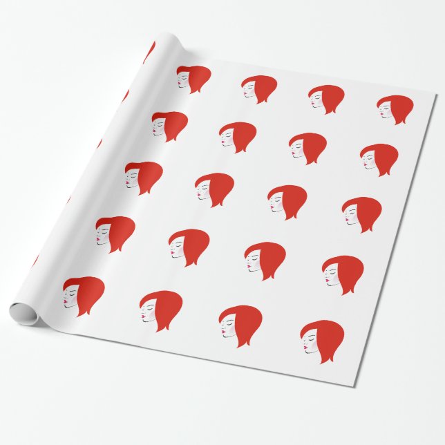 Beautiful redhead wearing a red lipstick wrapping paper (Unrolled)