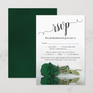 Beautiful Reflecting Emerald Green Rose Wedding RSVP Card