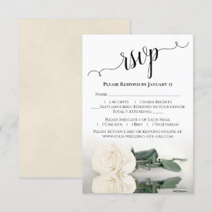 Beautiful Reflecting Ivory or White Rose Wedding RSVP Card