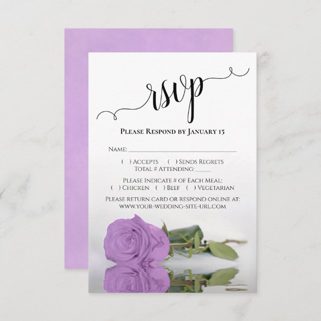 Beautiful Reflecting Lilac Purple Rose Wedding RSVP Card (Front/Back)