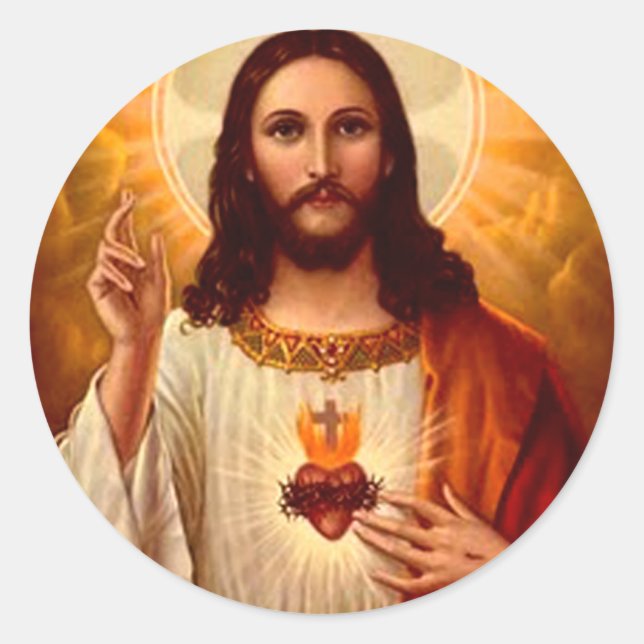 Beautiful religious Sacred Heart of Jesus image Classic Round Sticker (Front)