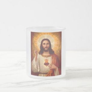 Beautiful religious Sacred Heart of Jesus image Frosted Glass Coffee Mug