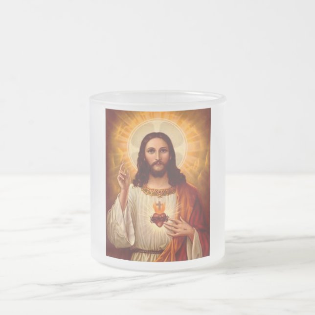Beautiful religious Sacred Heart of Jesus image Frosted Glass Coffee Mug (Center)