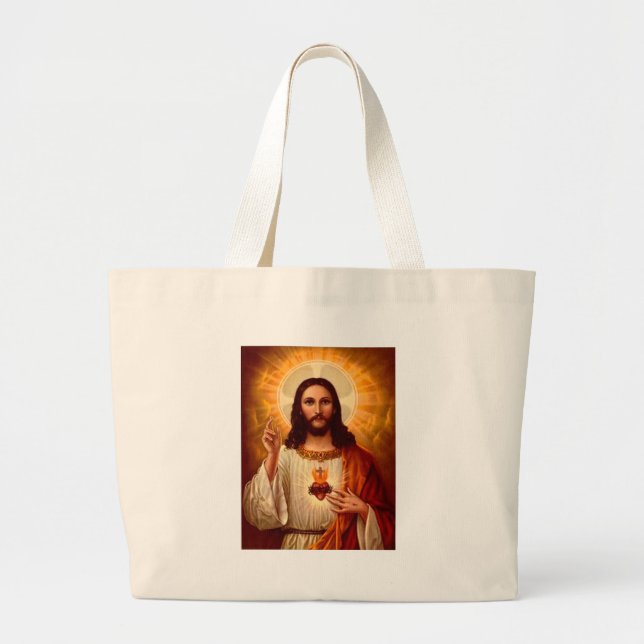 Beautiful religious Sacred Heart of Jesus image Large Tote Bag (Front)