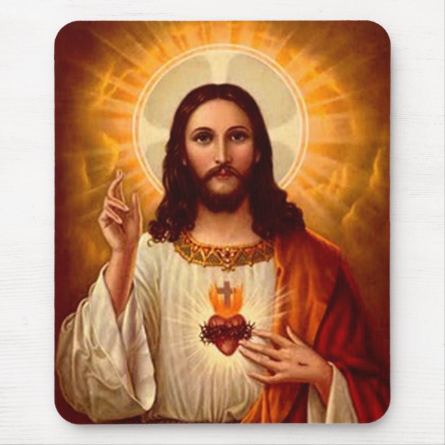 Beautiful religious Sacred Heart of Jesus image Mouse Mat (Front)