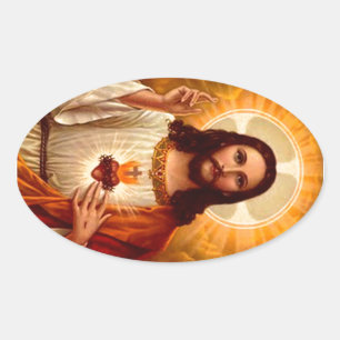 Beautiful religious Sacred Heart of Jesus image Oval Sticker
