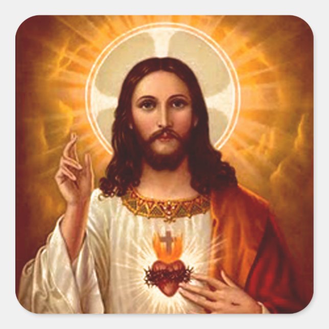Beautiful religious Sacred Heart of Jesus image Square Sticker (Front)