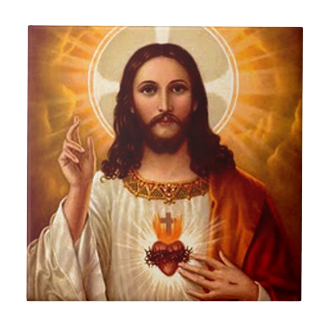 Beautiful religious Sacred Heart of Jesus image Tile (Front)