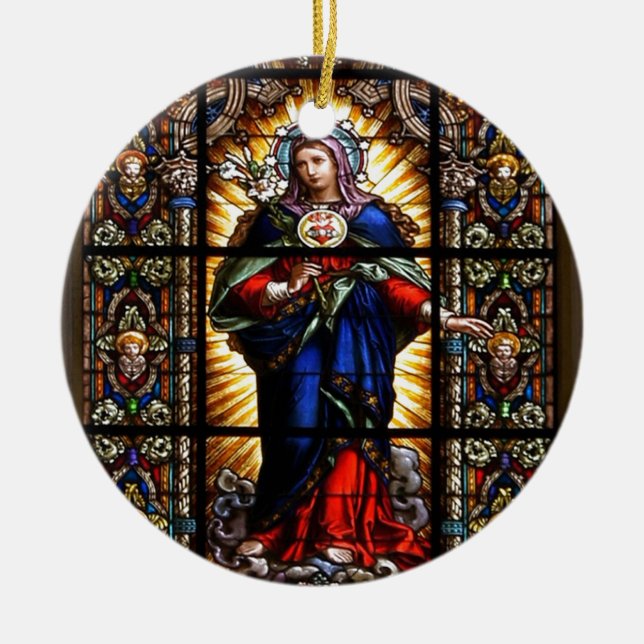 Beautiful Religious Sacred Heart of Virgin Mary Ceramic Tree Decoration (Front)